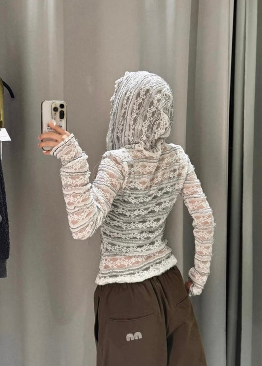 Sheerレース Hooded Top