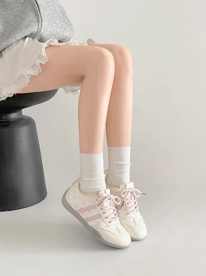 Ribbon Dot Lace-Up Sneakers