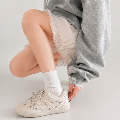 Ribbon Dot Lace-Up Sneakers
