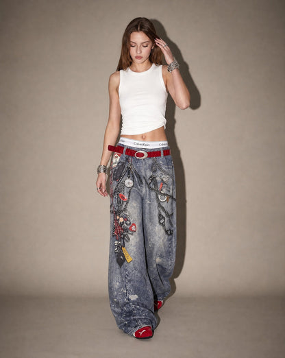 Chain Graphic Jeans