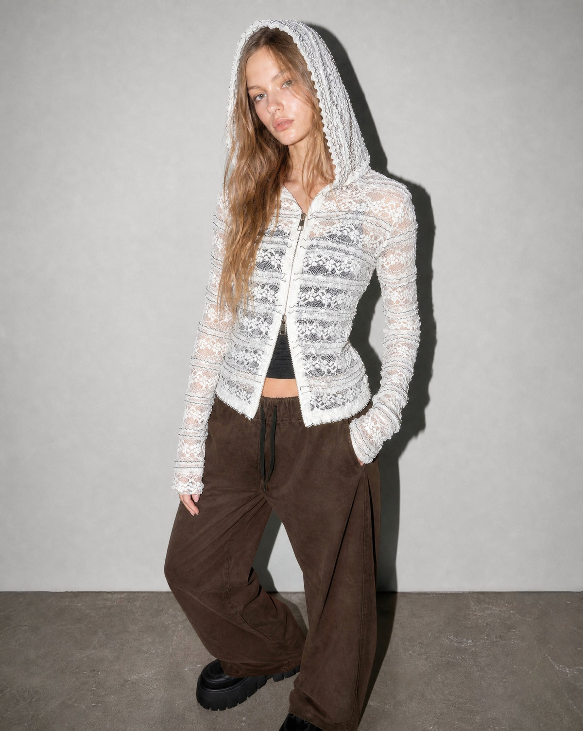 Sheerレース Hooded Top