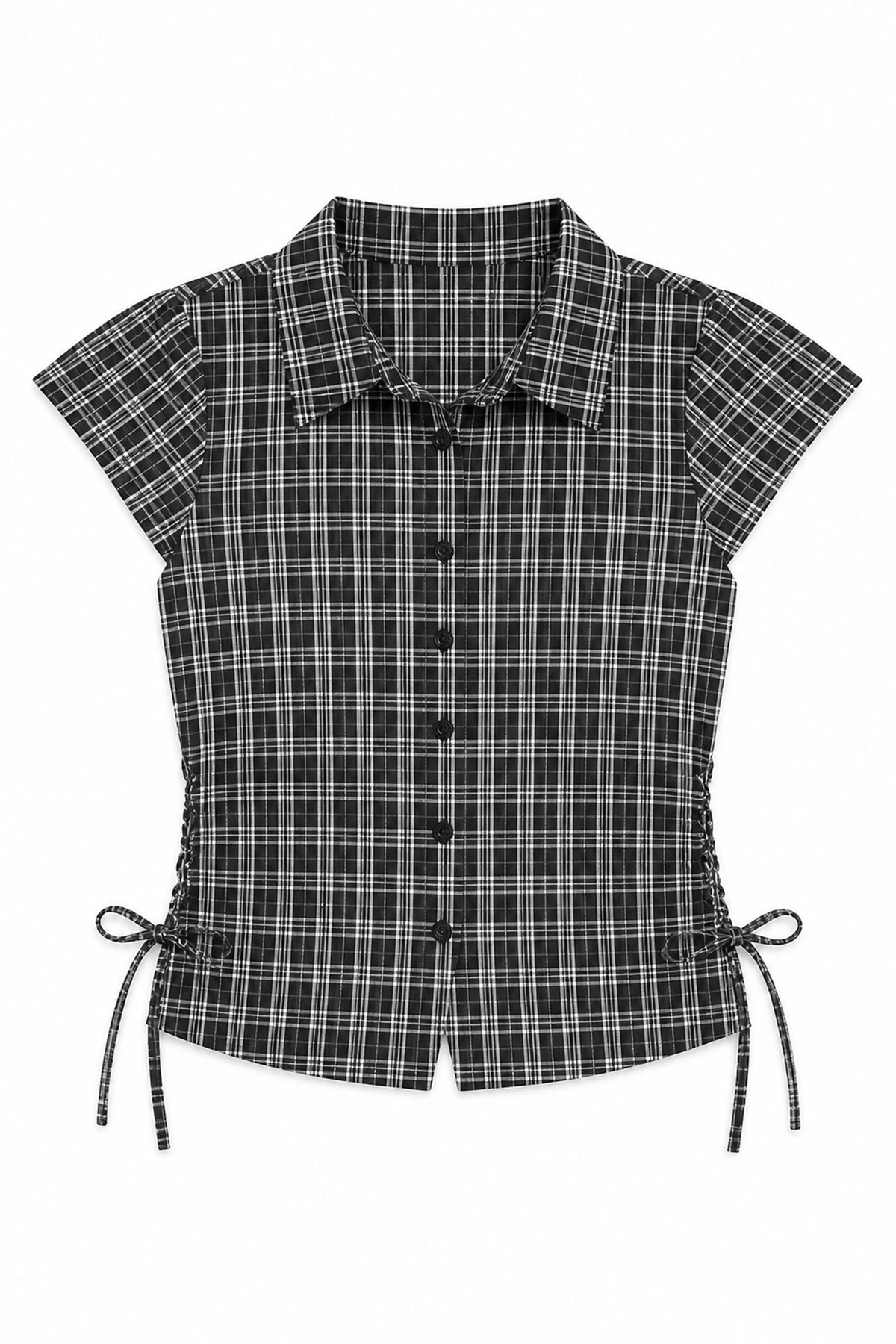 Check Lace-Up Top
