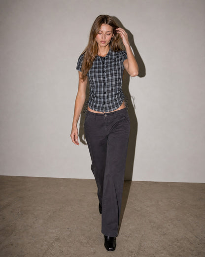 Check Lace-Up Top