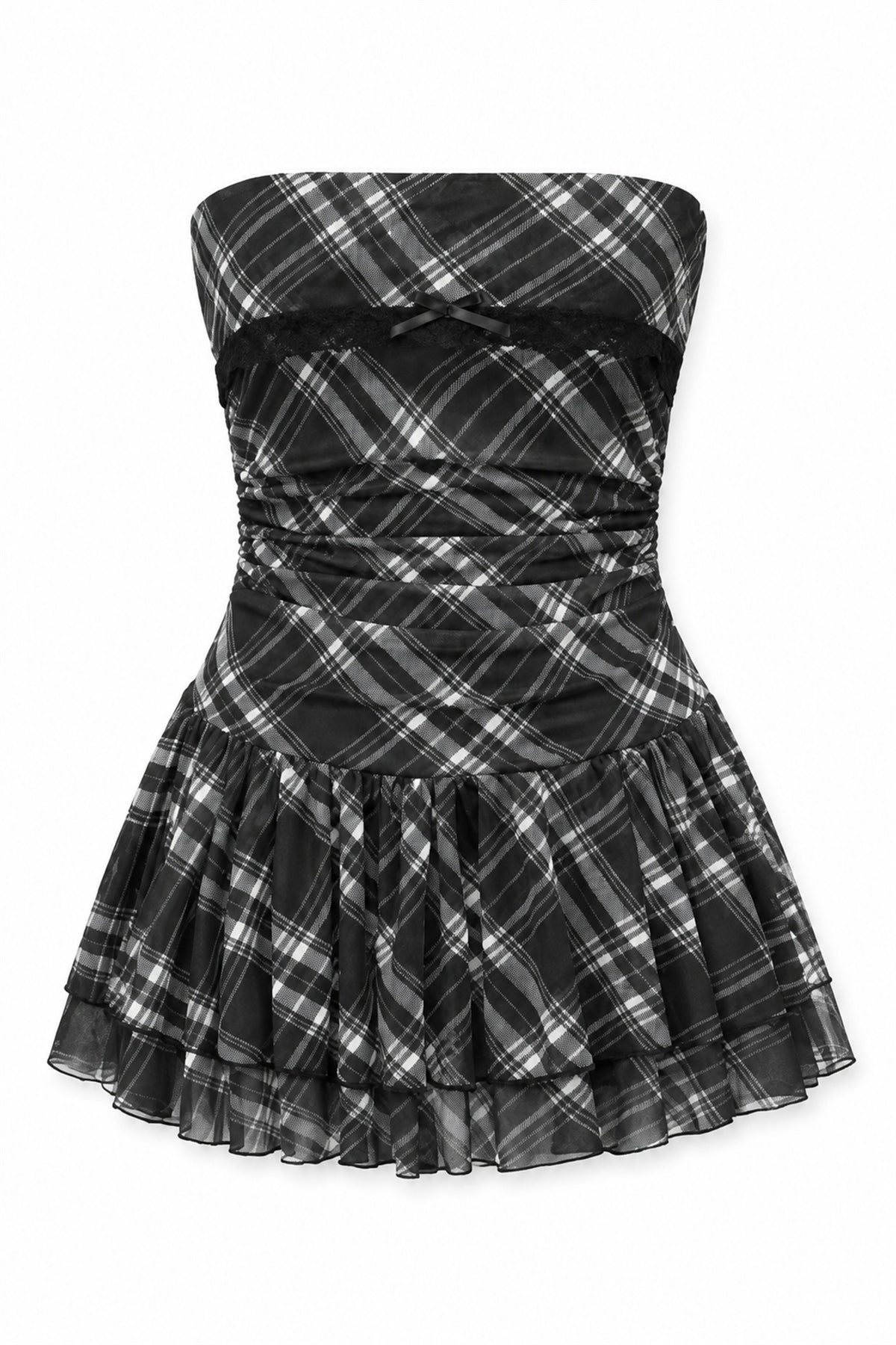 Ruched Plaid Dress