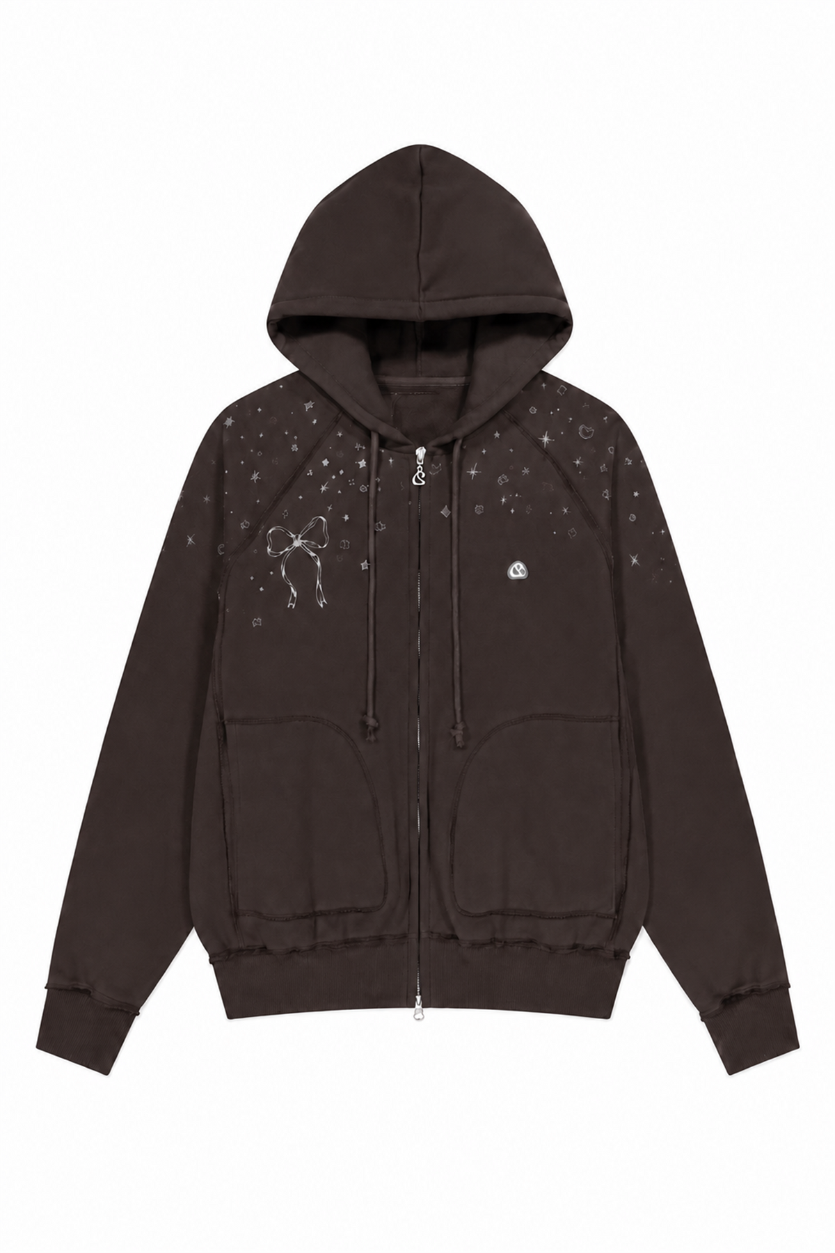 Bow Zip Hoodie - BROWN