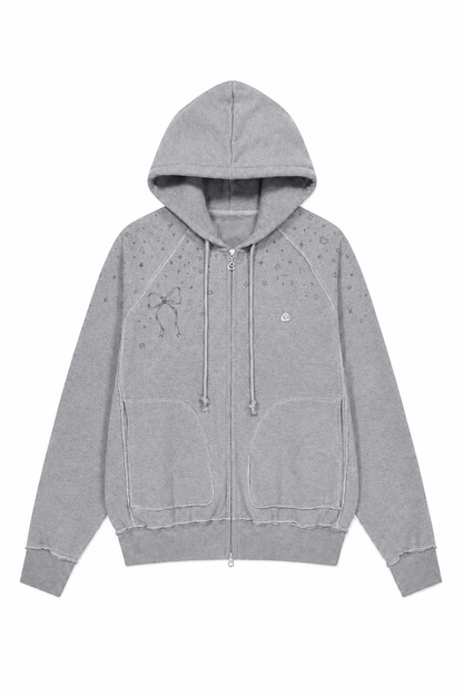 Bow Zip Hoodie - GRAY