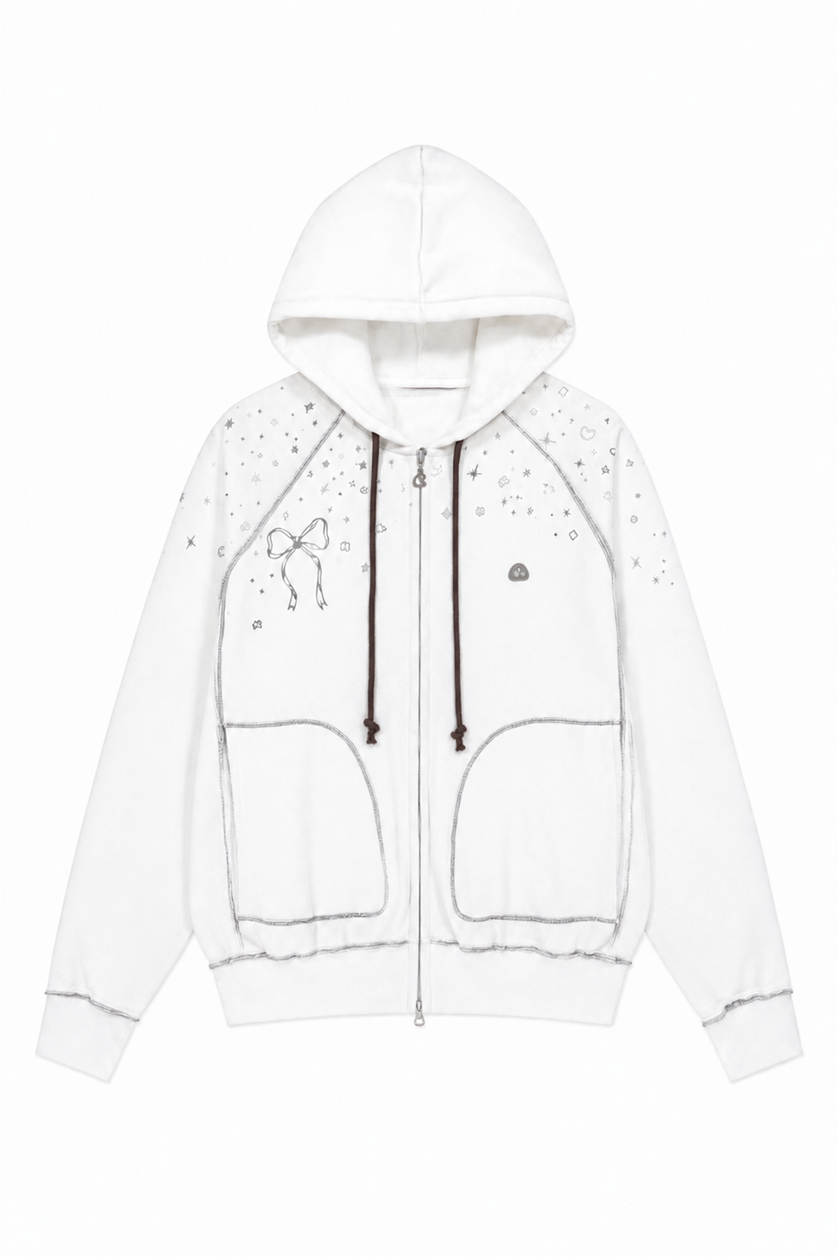 Bow Zip Hoodie - WHITE