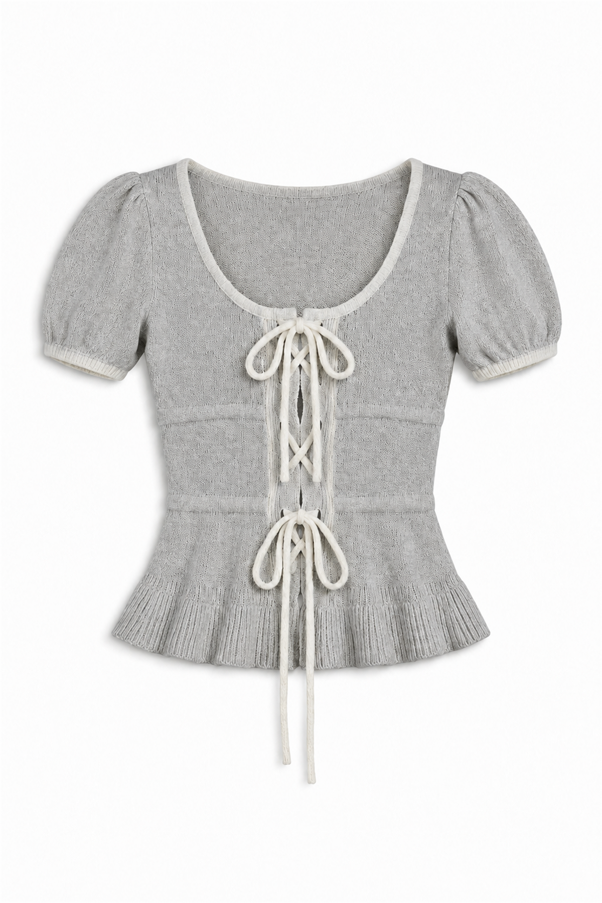 Lace-Up Knit Top - GRAY