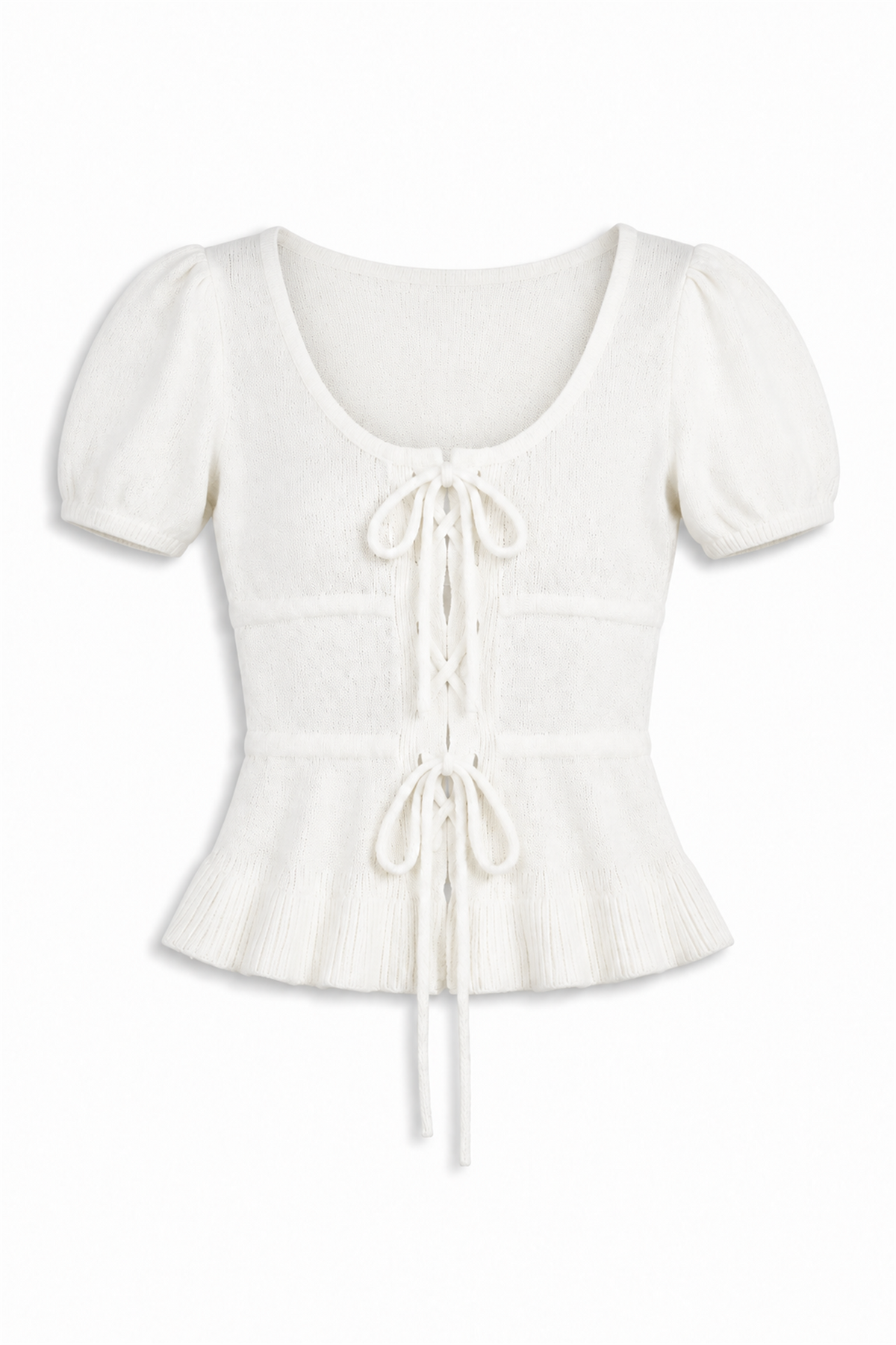 Lace-Up Knit Top - WHITE