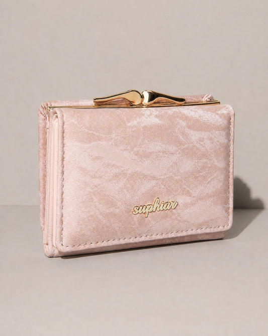 Distressed Faux Leather Kiss-Lock Tri-fold Wallet
