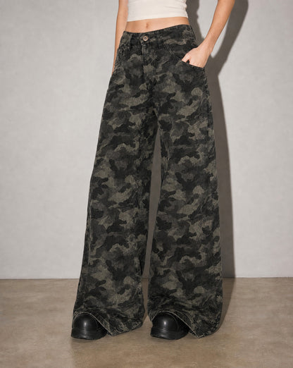 Camo High-Rise Wide Jeans