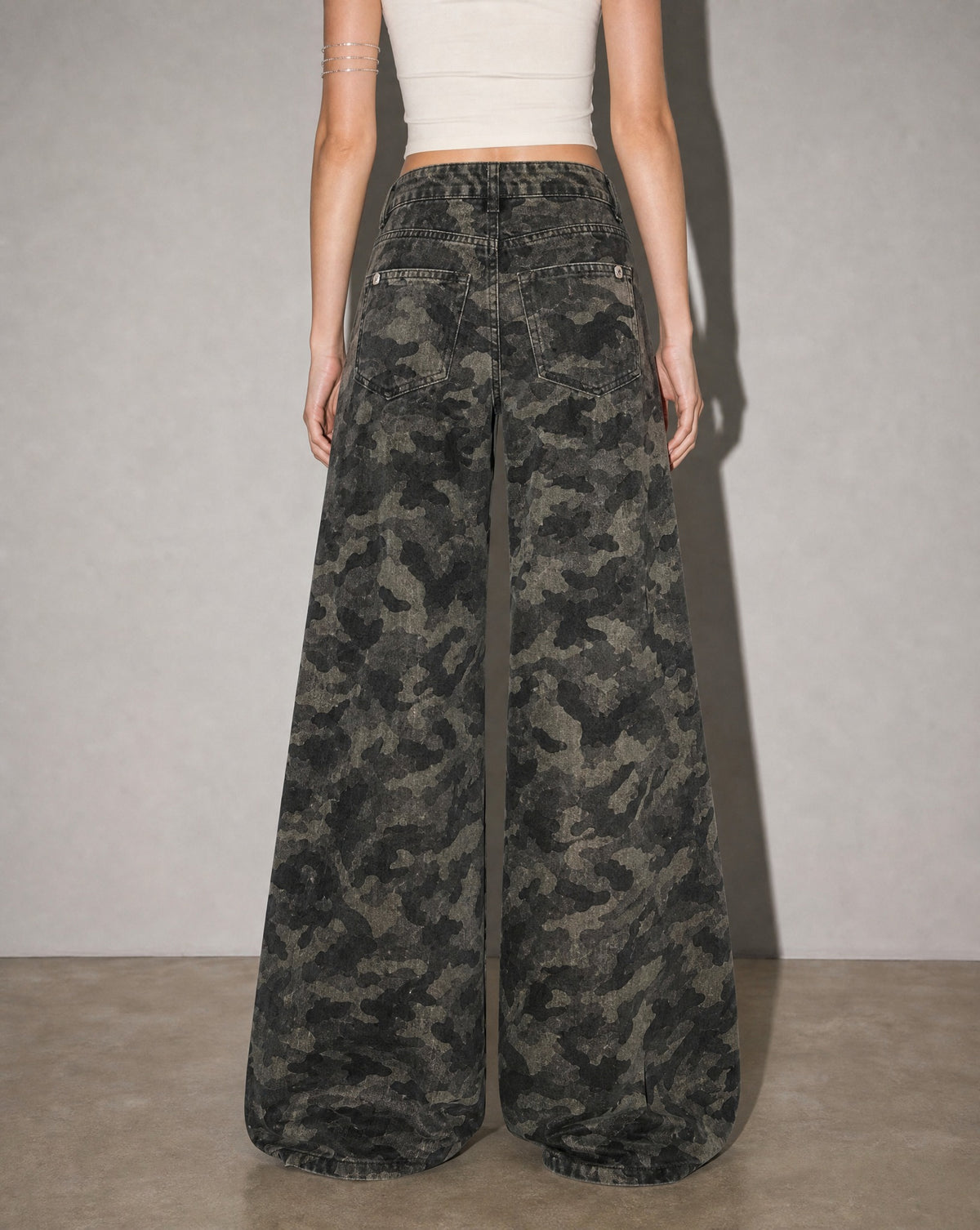 Camo High-Rise Wide Jeans