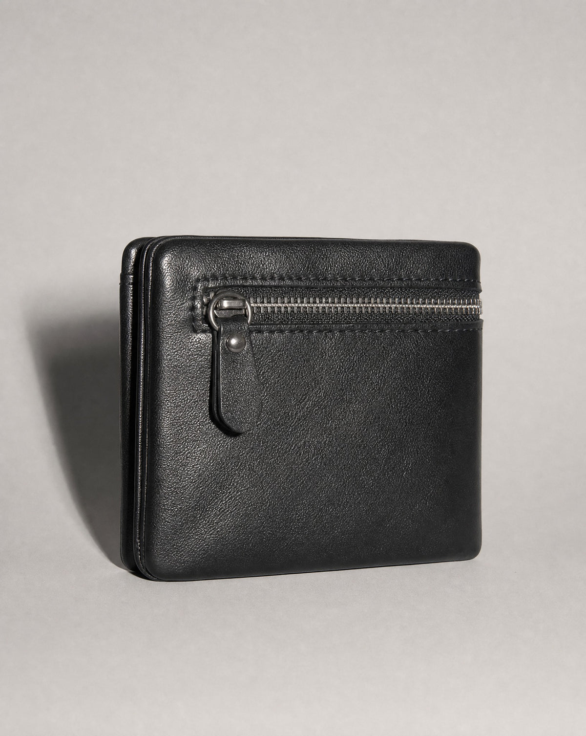 Minimalist Black Leather Zip Wallet