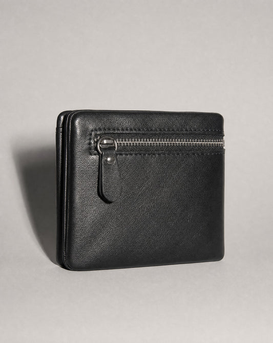 Minimalist Black Leather Zip Wallet