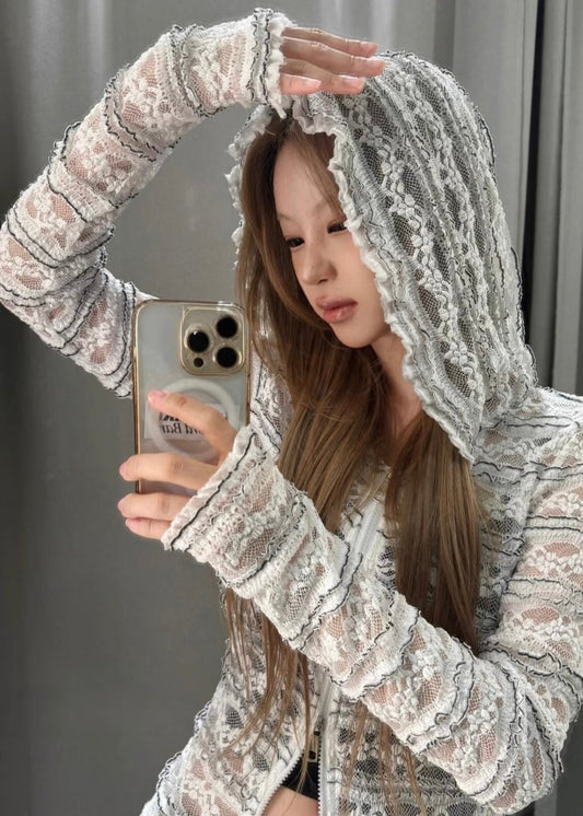 Sheerレース Hooded Top