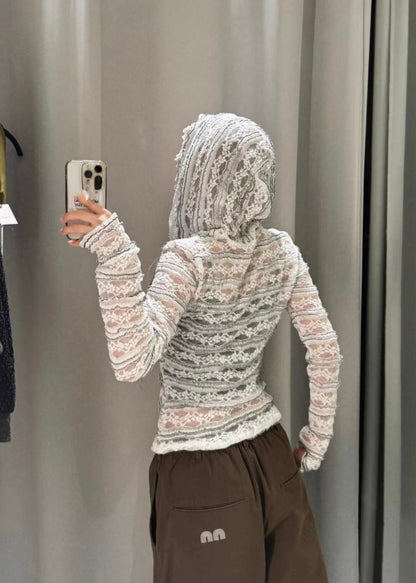 Sheerレース Hooded Top