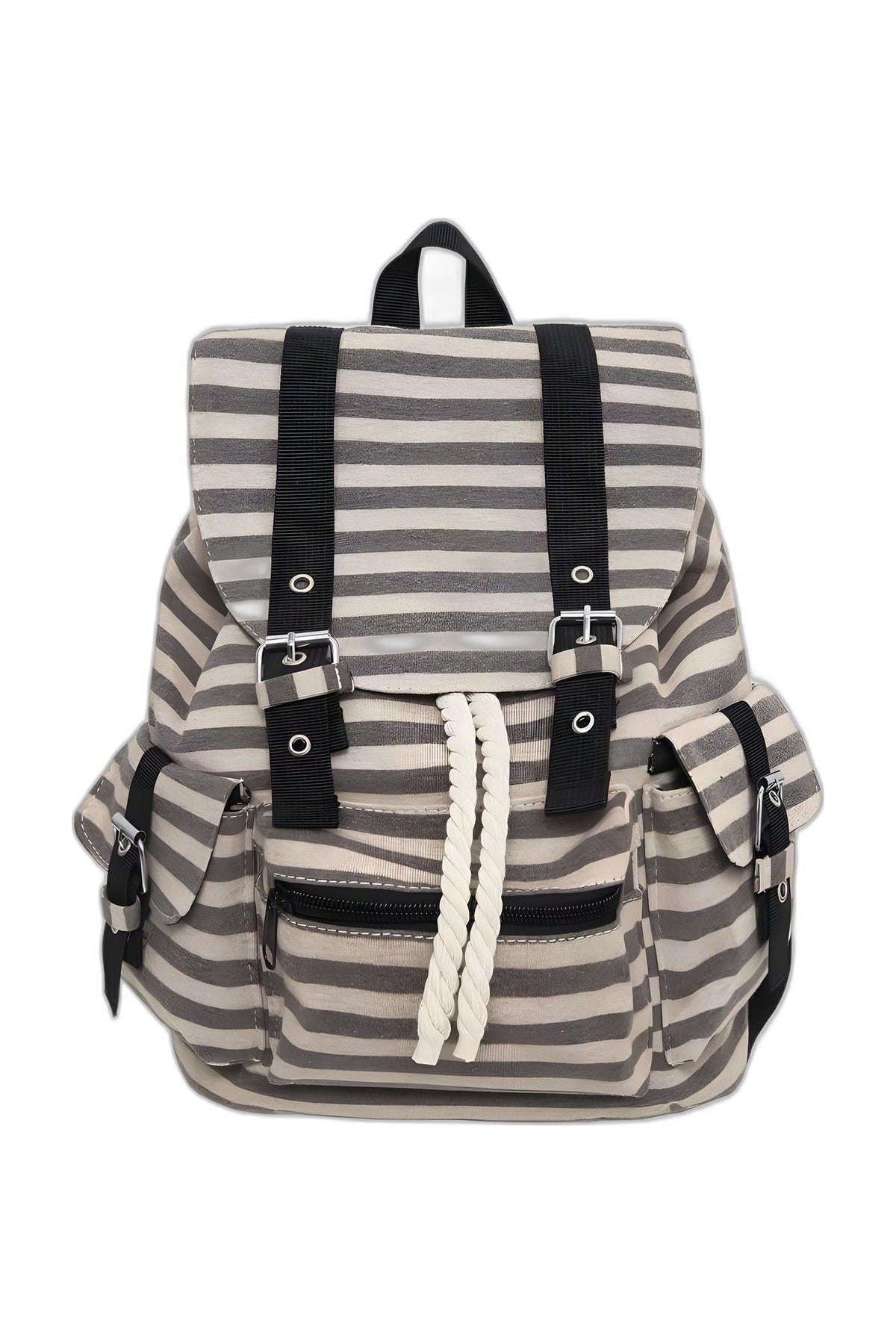 Striped Buckle Backpack