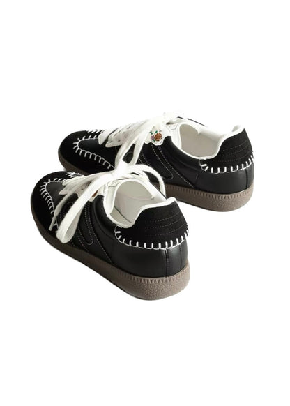 Black Hand-Stitched Low Sneakers