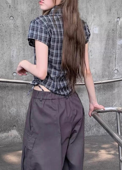 Midnight Check Lace-Up トップス