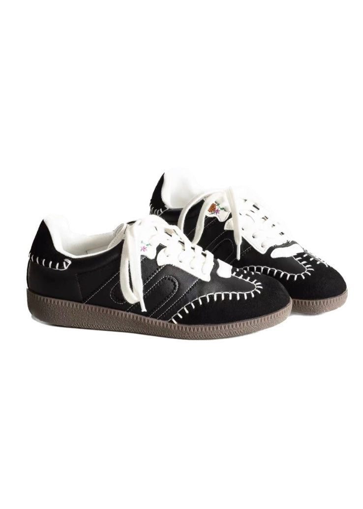 Black Hand-Stitched Low Sneakers