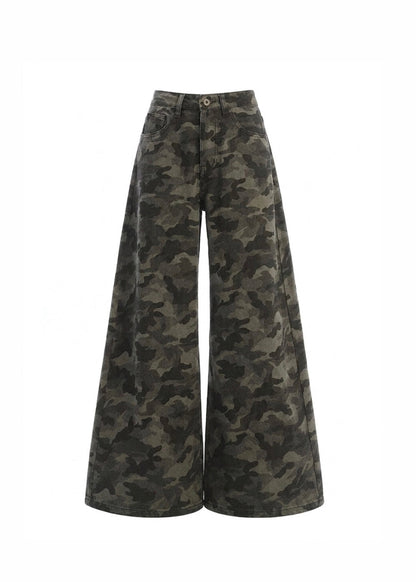 Camo High-Rise Wide Jeans