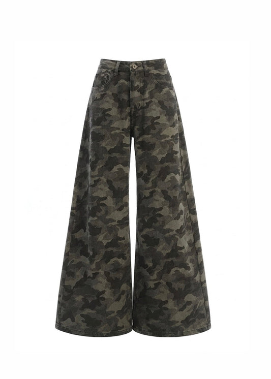 Camo High-Rise Wide Jeans
