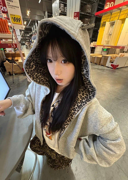 Leopard-Lined Bear ジップパーカー