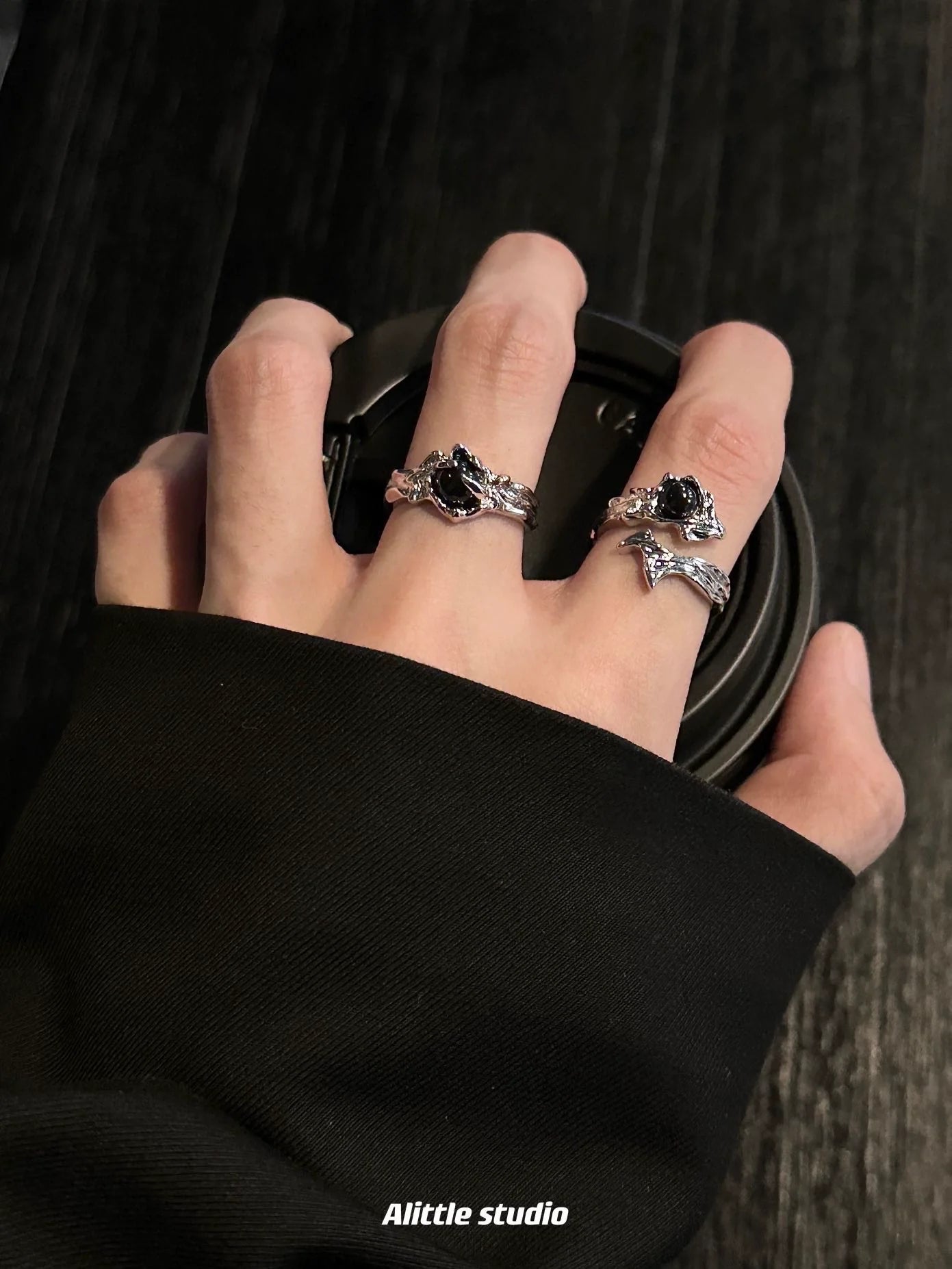 Dark Aesthetic Thorn Agate Open Ring