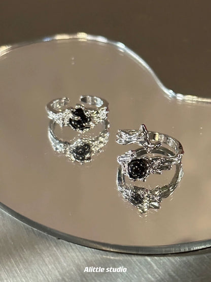 Dark Aesthetic Thorn Agate Open Ring