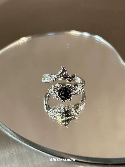 Dark Aesthetic Thorn Agate Open Ring