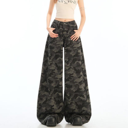 Camo High-Rise Wide Jeans
