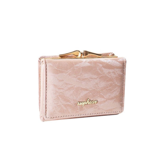 Distressed Faux Leather Kiss-Lock Tri-fold Wallet