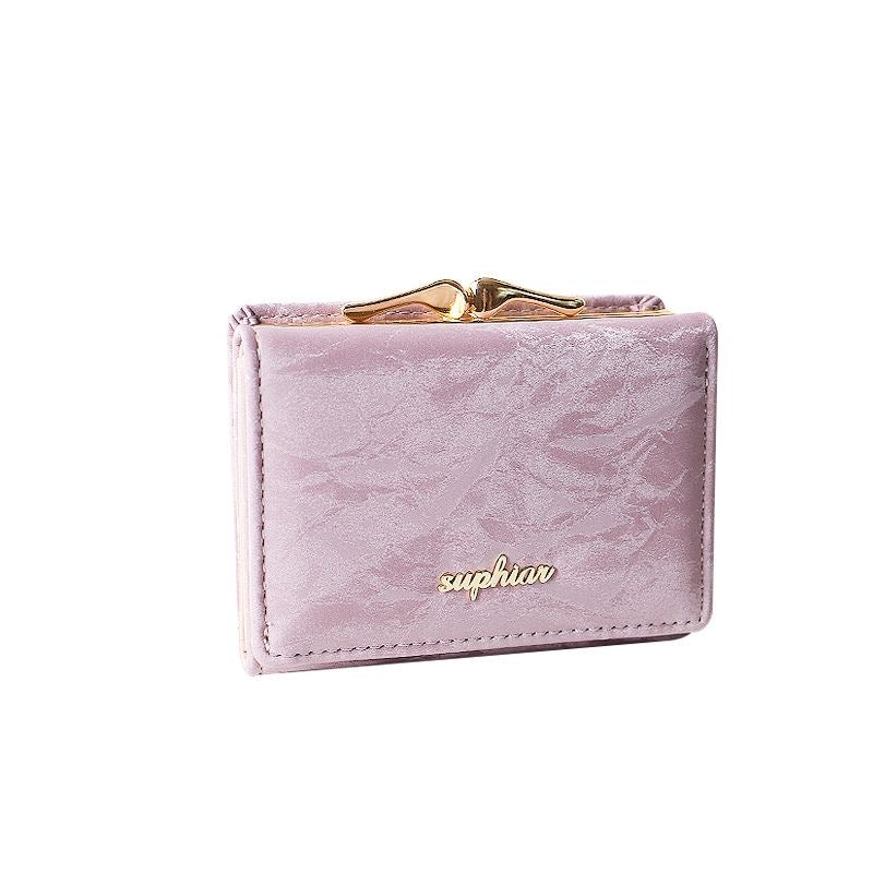 Distressed Faux Leather Kiss-Lock Tri-fold Wallet