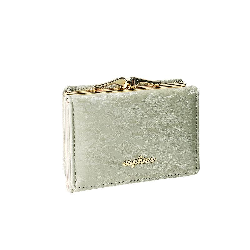 Distressed Faux Leather Kiss-Lock Tri-fold Wallet